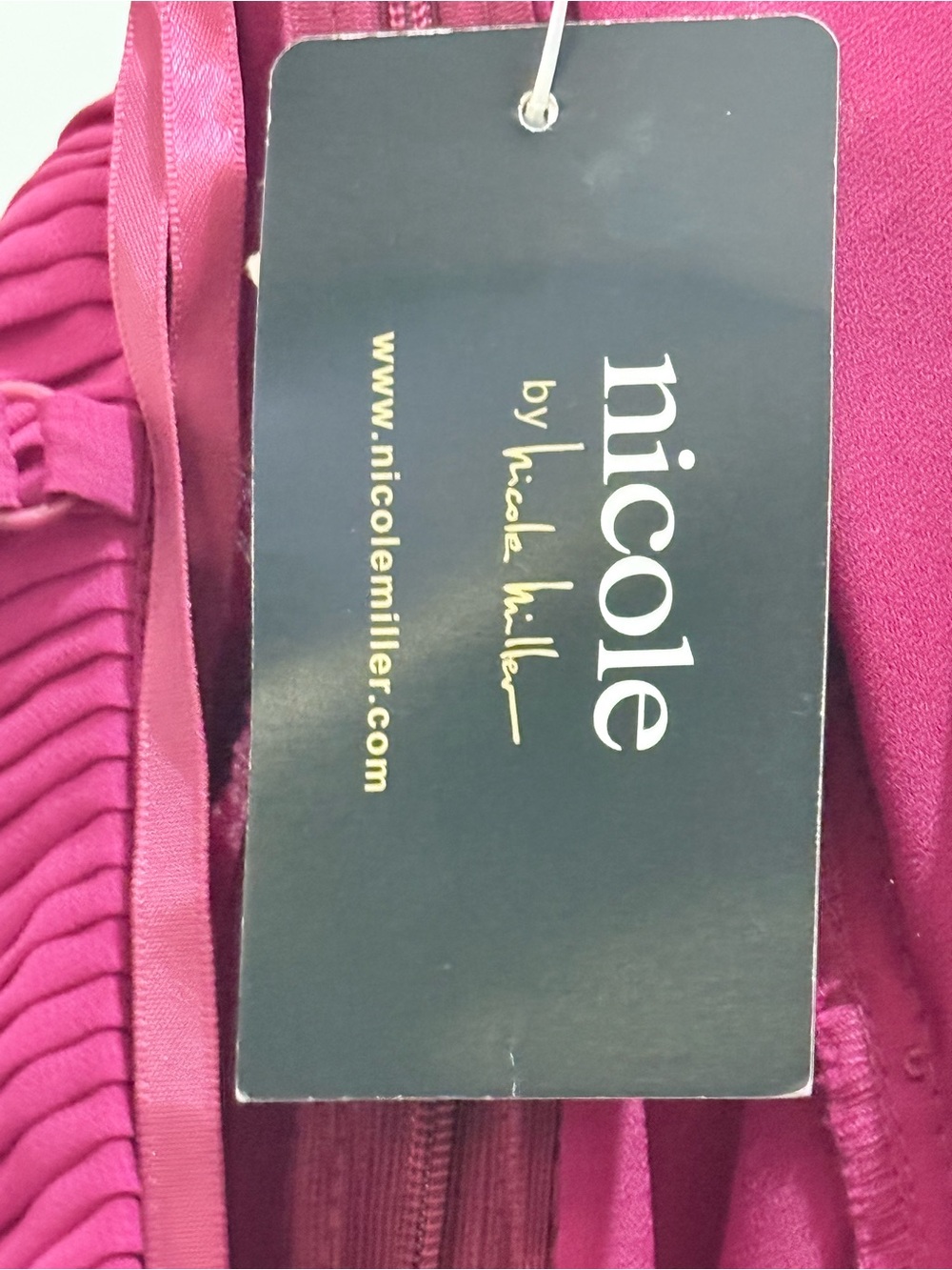 NWT Nicole by Nicole Miller Fuchsia Pleated Rosette Empire Waist Mini Dress 6 - Picture 6 of 8